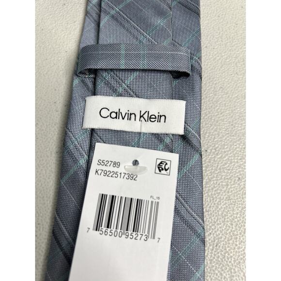 Calvin Klein Gray Plaid Pattern Silk Blend Slim Designer Tie NWT - Picture 5 of 7